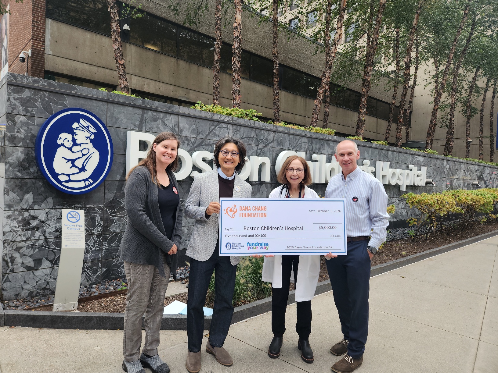 Dana Chang Foundation 5K check presentation at Boston Children’s Hospital